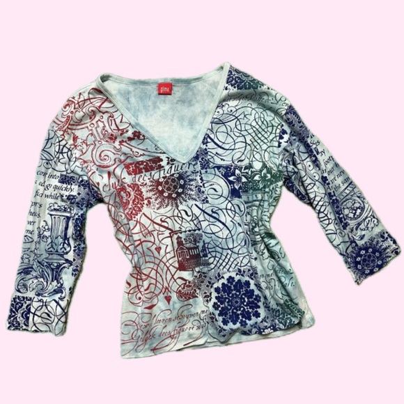 Blue Graphic Quarter Length Shirt - Picture 3 of 6